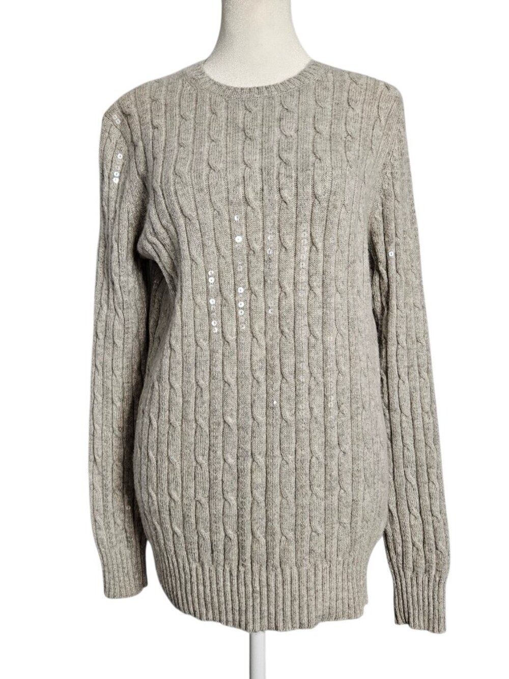 Vineyard Vines 100% Cashmere Sequin Cable Knit Sweater Women's M Gray Preppy